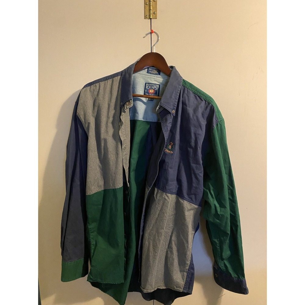 Vintage 90s Chaps Ralph Lauren Color Block Shirt Mens XL Patchwork Crest Cotton